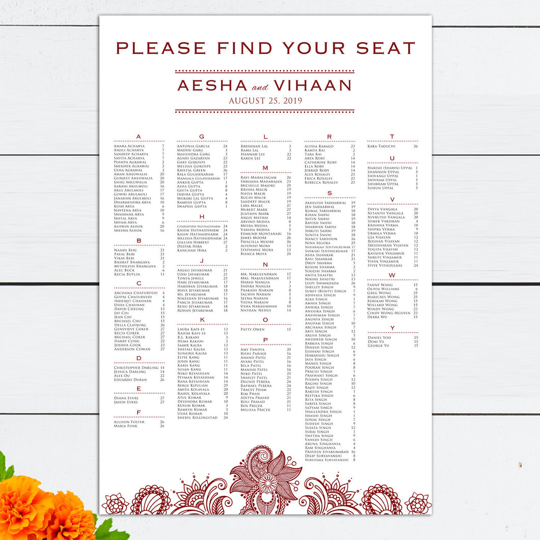 Indian Mehndi Designs Wedding Seating Chart