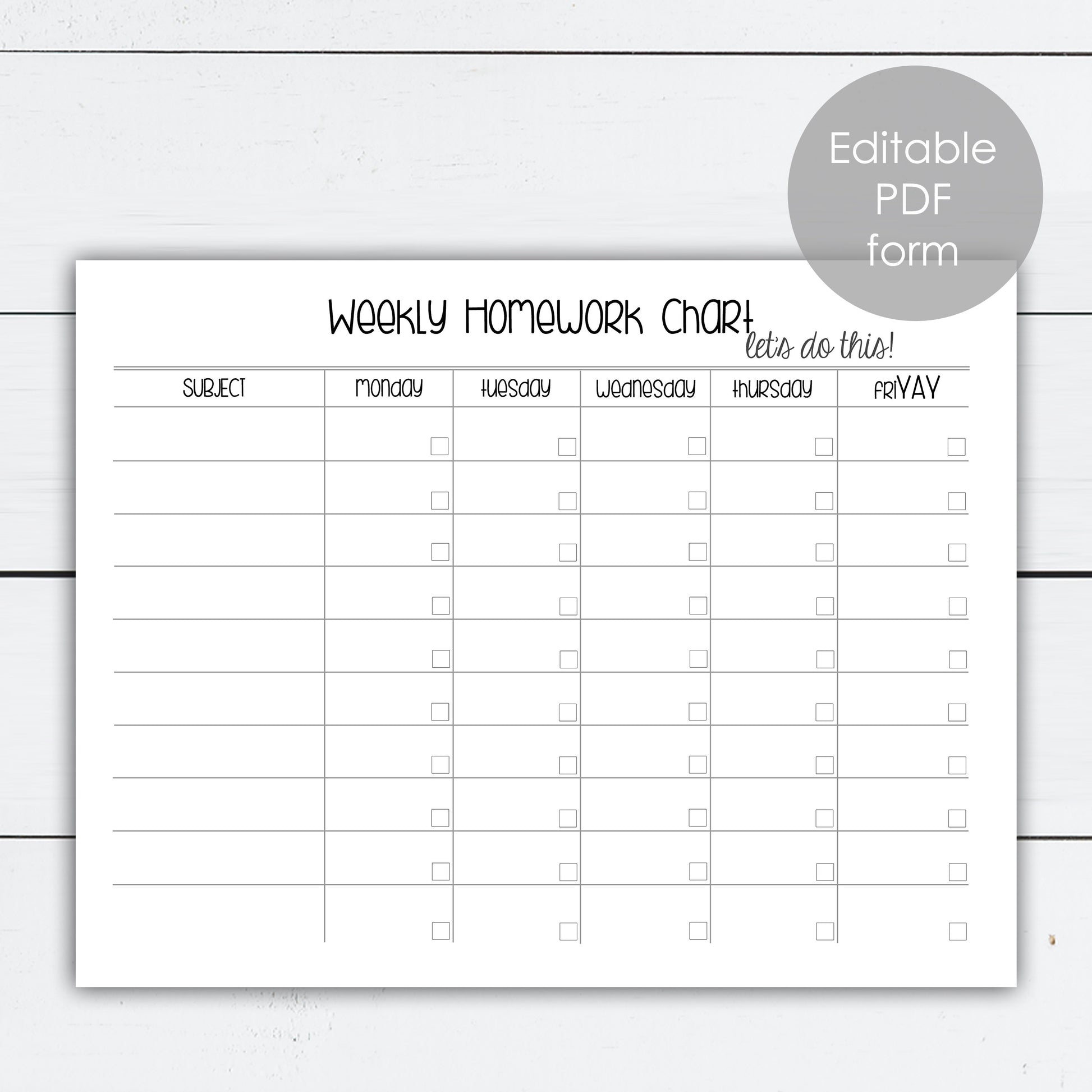 homework chart template