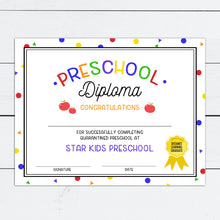 Load image into Gallery viewer, Preschool Kindergarten Graduation Diploma with Distance Learning
