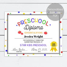 Load image into Gallery viewer, Preschool Kindergarten Graduation Diploma with Distance Learning
