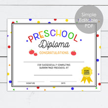 Load image into Gallery viewer, Preschool Kindergarten Graduation Diploma with Distance Learning

