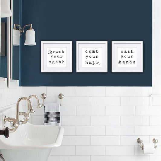 Modern Farmhouse Bathroom Sign Set of 3 Wash Brush Comb