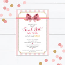 Load image into Gallery viewer, 1st Birthday Girl Invitation with Pink Bow
