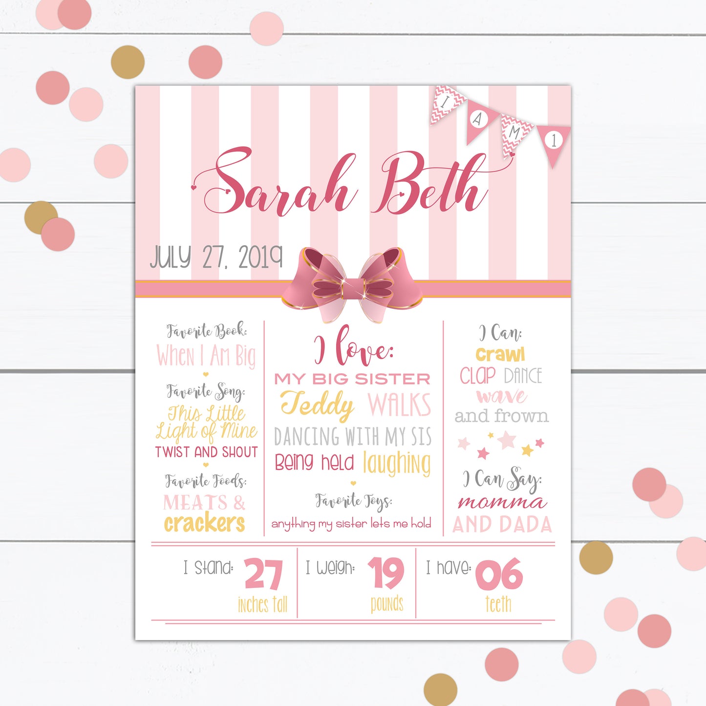 1st Birthday Girl Invitation with Pink Bow