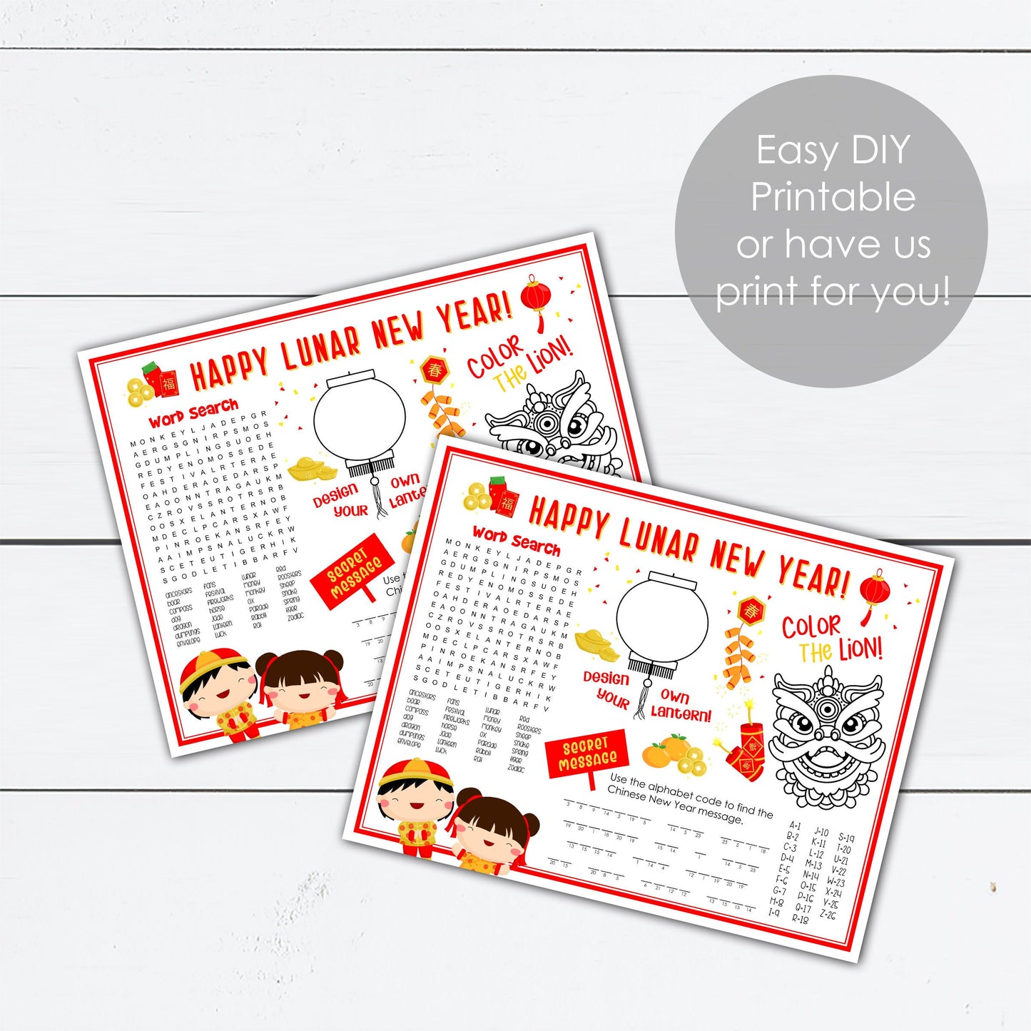 Lunar New Year Kids Placemat Activities