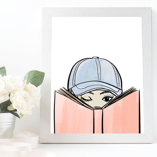 bookworm baseball cap girl art