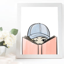 Load image into Gallery viewer, bookworm baseball cap girl art
