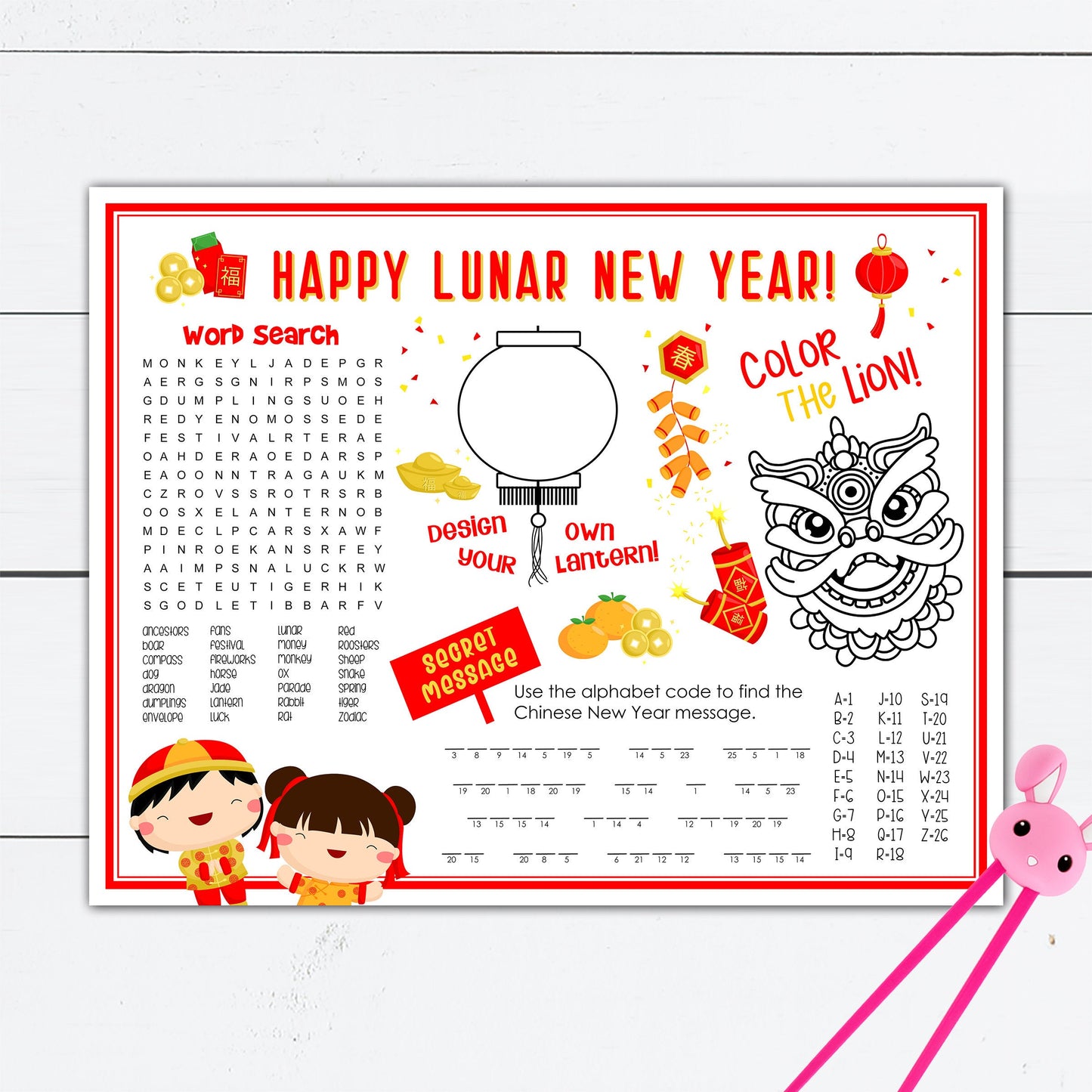 Lunar New Year Kids Placemat Activities