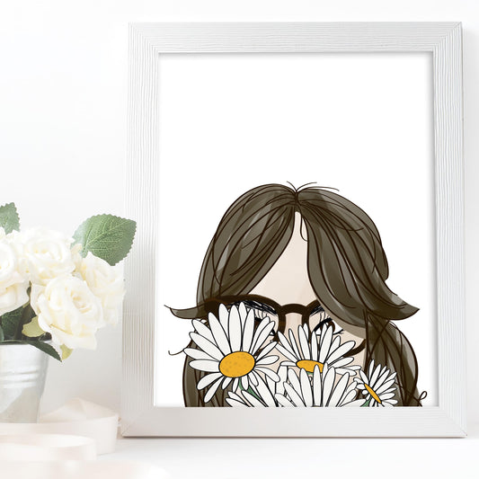 girl with bangs glasses and daisies