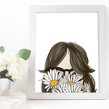 Load image into Gallery viewer, girl with bangs glasses and daisies
