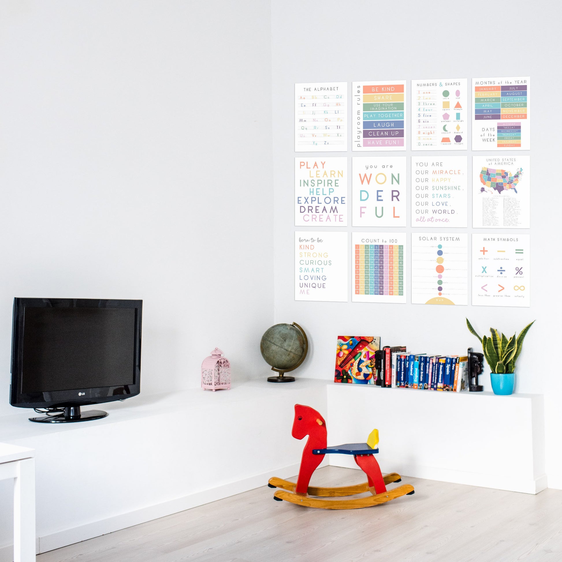 Homeschool Posters, Playroom Rules, Educational Prints, Preschool Signs, Classroom Signs, US Map, Alphabet, Solar System, Math, Numbers