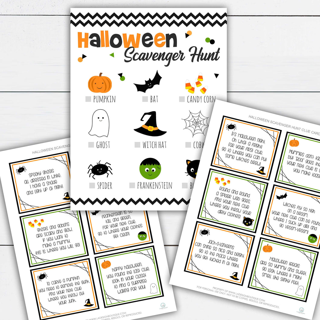 Halloween Scavenger Hunt, Halloween Scavenger Hunt For Kids, Halloween Scavenger Hunt Printable, Clue Cards, Trick or Treat, Treasure Hunt