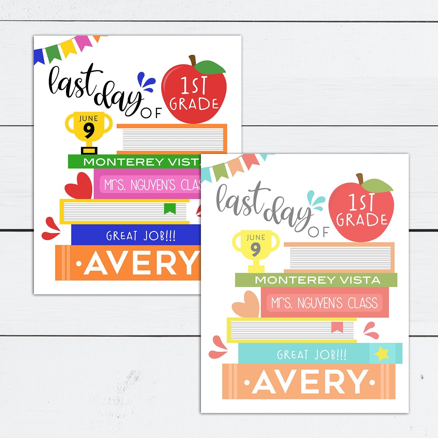 Last Day of School Sign, Last Day of School Printable, First Day, Back to School, Milestone, Books, Kindergarten, Preschool, Personalized