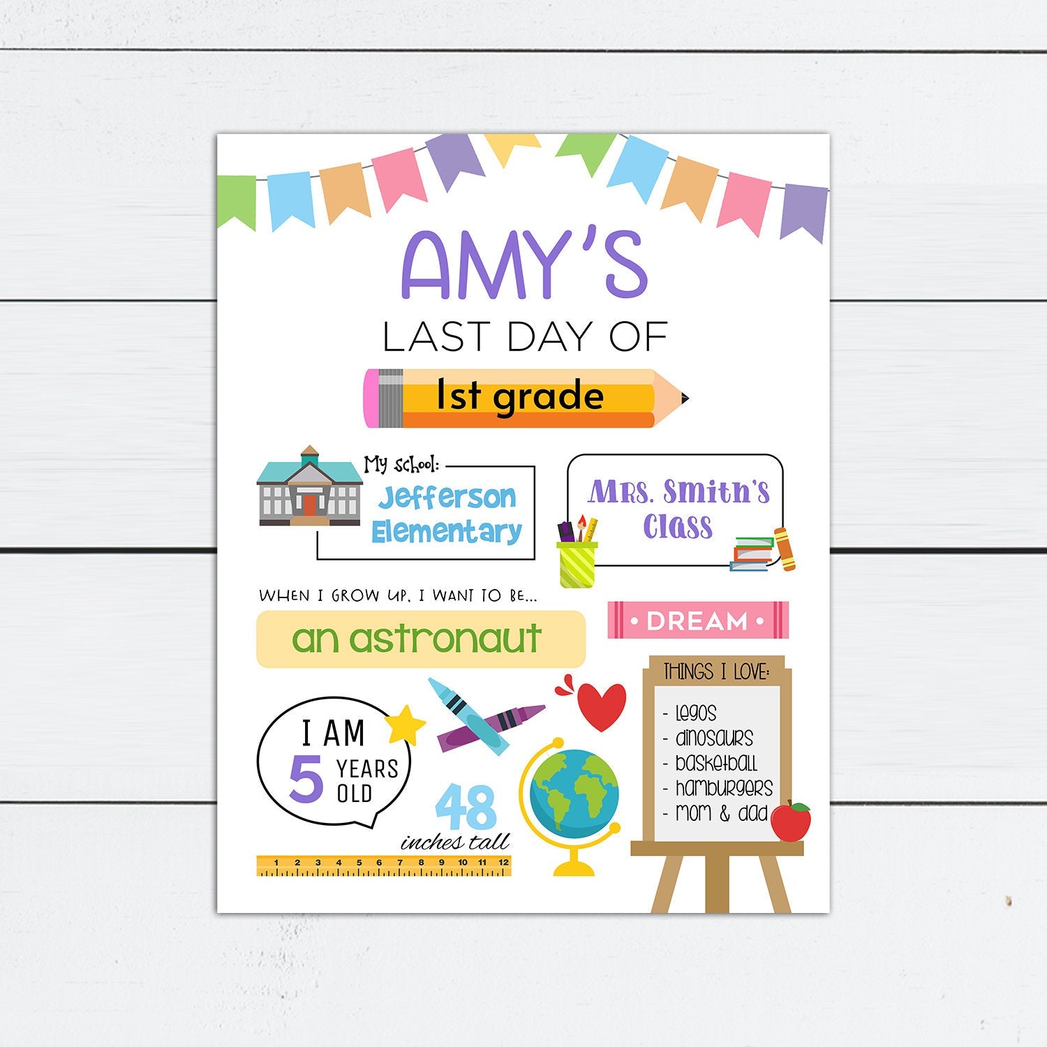 Last Day of School Printable, Last Day of School Sign, First Day, Back to School, Editable Sign, Reusable, Kindergarten, Preschool, Custom