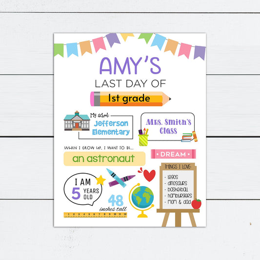 Last Day of School Printable, Last Day of School Sign, First Day, Back to School, Editable Sign, Reusable, Kindergarten, Preschool, Custom