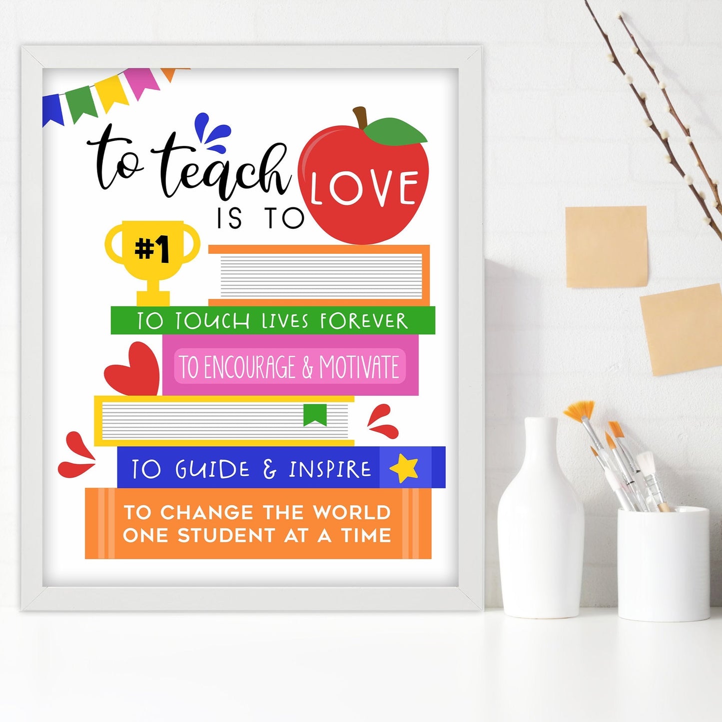 Teacher Art Print, Teacher Art, Teacher Appreciation, Books Art, To Teach is to Love, Student Gift, Gifts for School, Classroom Wall Decor