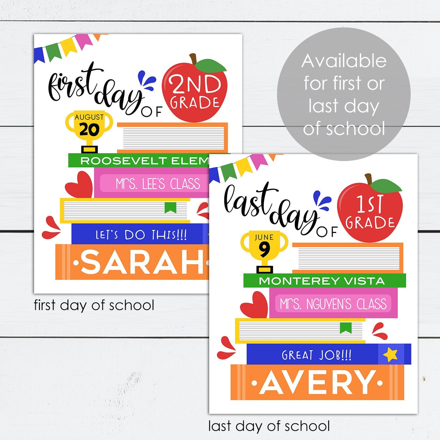 Last Day of School Sign, Last Day of School Printable, First Day, Back to School, Milestone, Books, Kindergarten, Preschool, Personalized