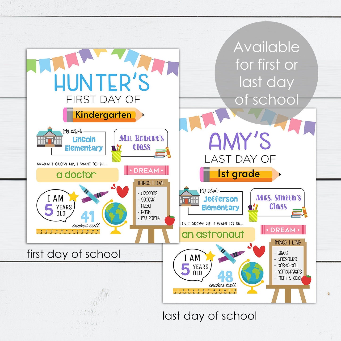 Last Day of School Printable, Last Day of School Sign, First Day, Back to School, Editable Sign, Reusable, Kindergarten, Preschool, Custom