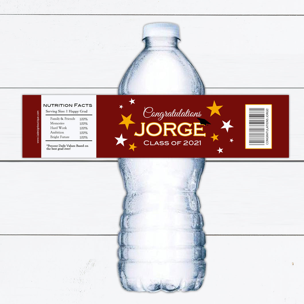 Graduation Water Bottle Labels, Personalized Water Bottle Labels, Graduation Water Bottle, Graduation Party Decor, Grad Party Ideas