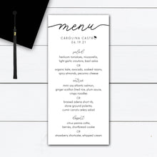Load image into Gallery viewer, Graduation Menu, Graduation Menu Cards, Graduation Menu Template, Grad Party Ideas, Grad Party Decor, Custom Design, Personalized Gifts
