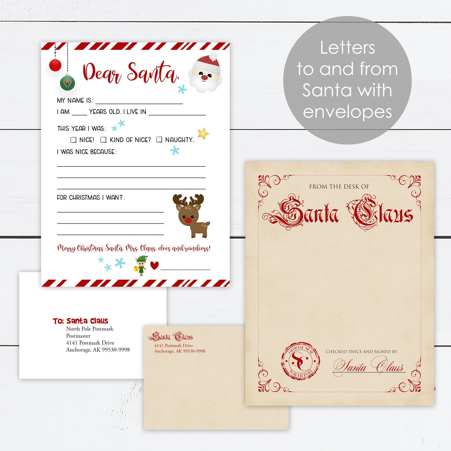 Letter to Santa Kit, Santa Kit, Believe in Santa, Christmas Kit, Northpole Postage, Christmas Stickers, Elf Report, Nice List, Personalized