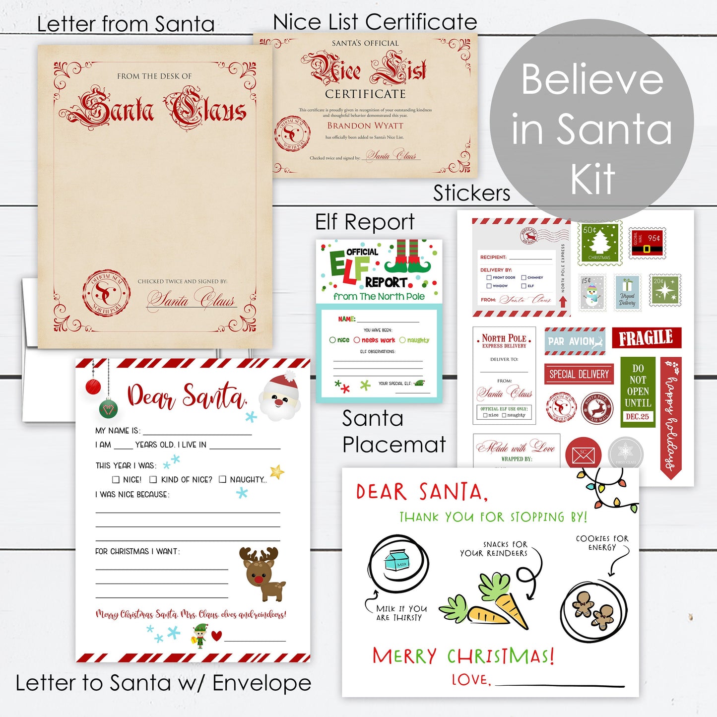 Letter to Santa Kit, Santa Kit, Believe in Santa, Christmas Kit, Northpole Postage, Christmas Stickers, Elf Report, Nice List, Personalized