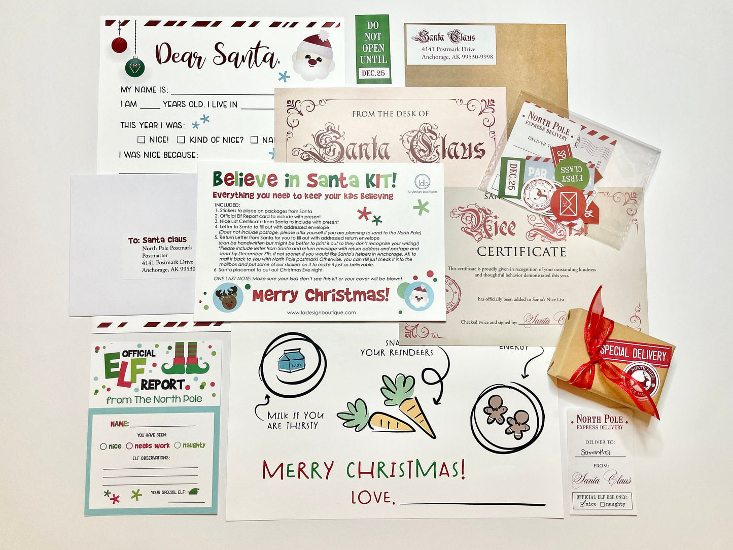 Letter to Santa Kit, Santa Kit, Believe in Santa, Christmas Kit, Northpole Postage, Christmas Stickers, Elf Report, Nice List, Personalized