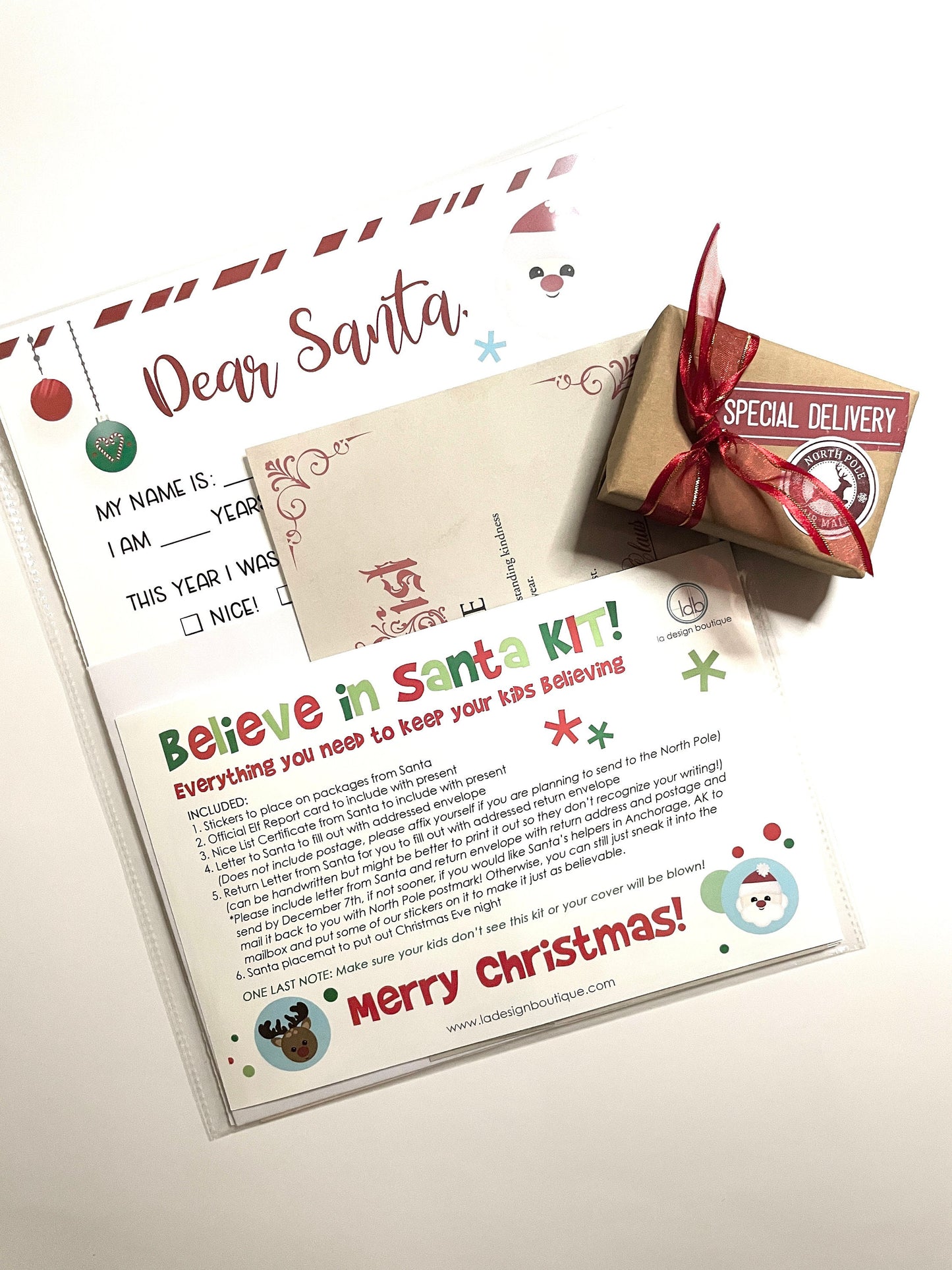 Letter to Santa Kit, Santa Kit, Believe in Santa, Christmas Kit, Northpole Postage, Christmas Stickers, Elf Report, Nice List, Personalized