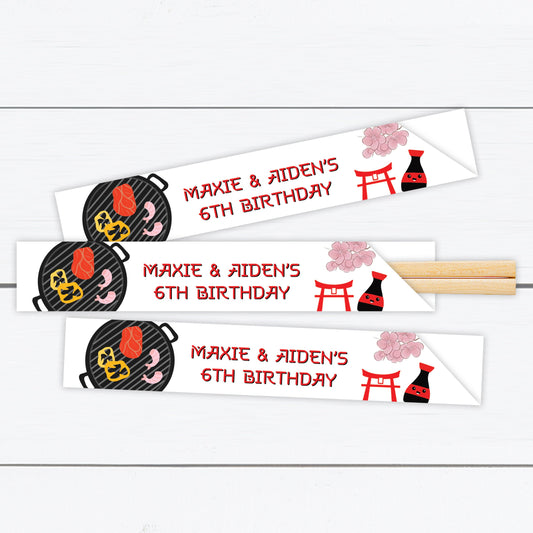 Hibachi Party, Personalized Chopstick Sleeves, Hibachi Birthday, Hibachi Party Favor, Japanese Chopsticks, Japanese Theme Party,  Chopsticks