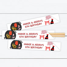 Load image into Gallery viewer, Hibachi Party, Personalized Chopstick Sleeves, Hibachi Birthday, Hibachi Party Favor, Japanese Chopsticks, Japanese Theme Party,  Chopsticks

