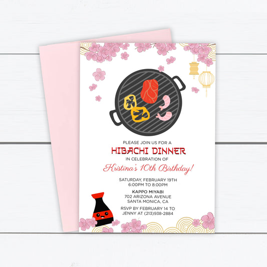 Hibachi Invitation, Hibachi Birthday Invite, Hibachi Party, Birthday Invitation, Japanese Theme Party, Sushi Party, Japanese Restaurant