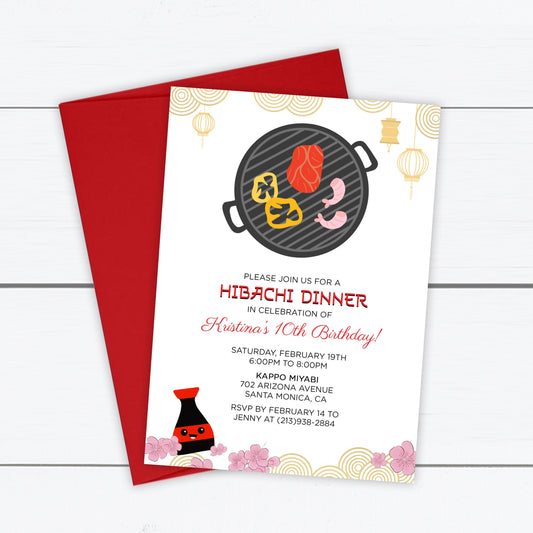 Hibachi Invitation, Hibachi Birthday Invite, Hibachi Party, Birthday Invitation, Japanese Theme Party, Sushi Party, Japanese Restaurant