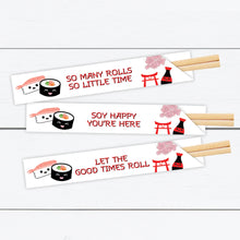 Load image into Gallery viewer, Sushi Party, Sushi Chopsticks, Kawaii Sushi, Japanese Party, Sashimi Party, Personalized Chopsticks, Let the Good Times Roll, Soy Happy

