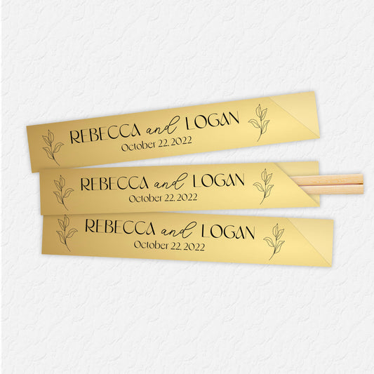 Gold Chopsticks, Personalized Chopstick Sleeves, Custom Chopsticks, Gold, Gold and Black, Wedding Favors, Wedding Ideas, Personalized