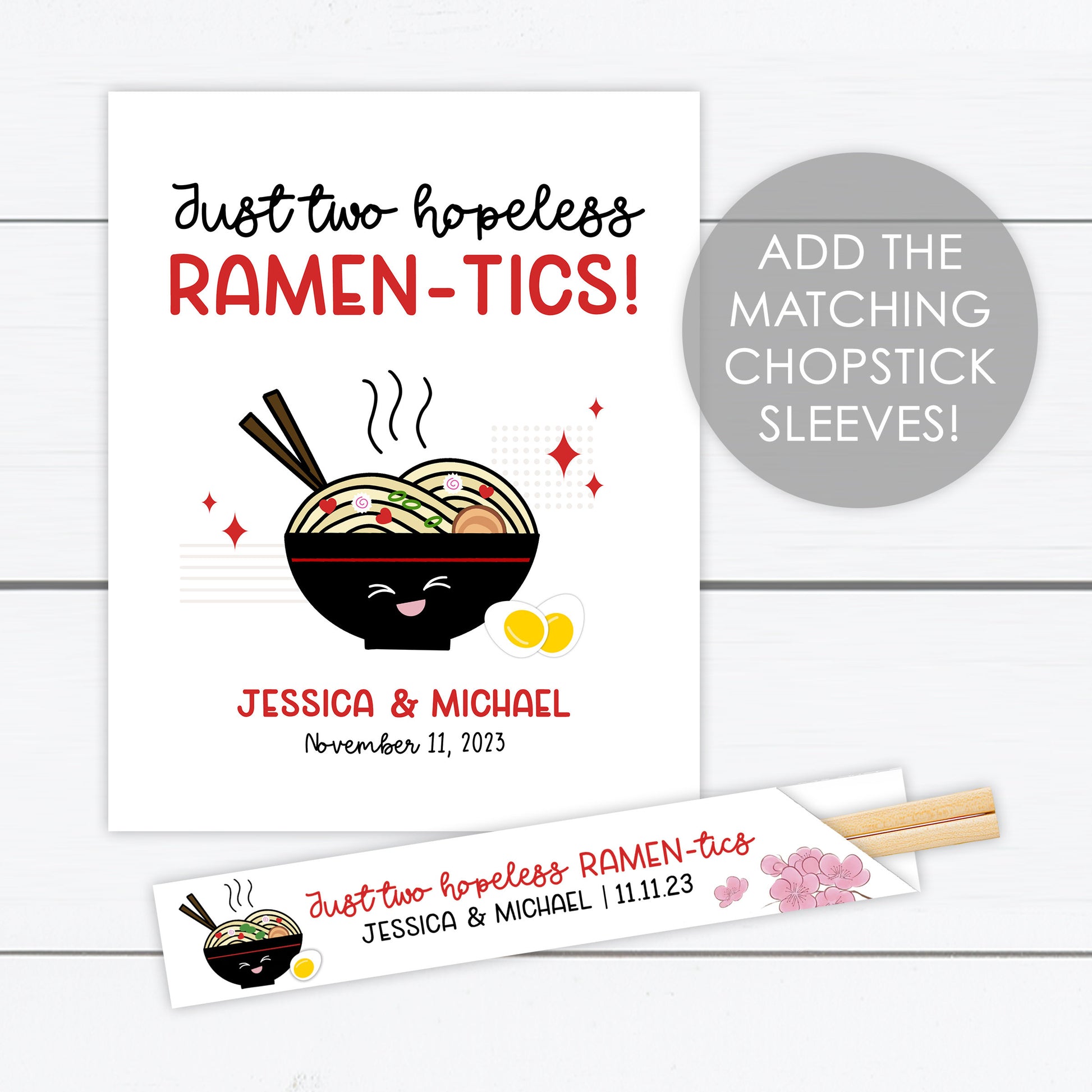 Ramen Sign, Ramen Station Sign, Ramen Bowl Sign, Custom Chopsticks, Personalized Chopstick Sleeves, Hopeless Ramentics, Wedding Sign