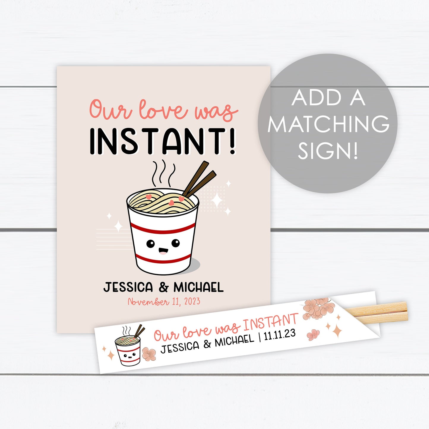 Instant Noodles, Instant Noodle Bowl, Instant Noodle Chopstick Sleeve, Personalized Chopsticks, Noodle Station, Wedding, Noodle Sign, Noodle