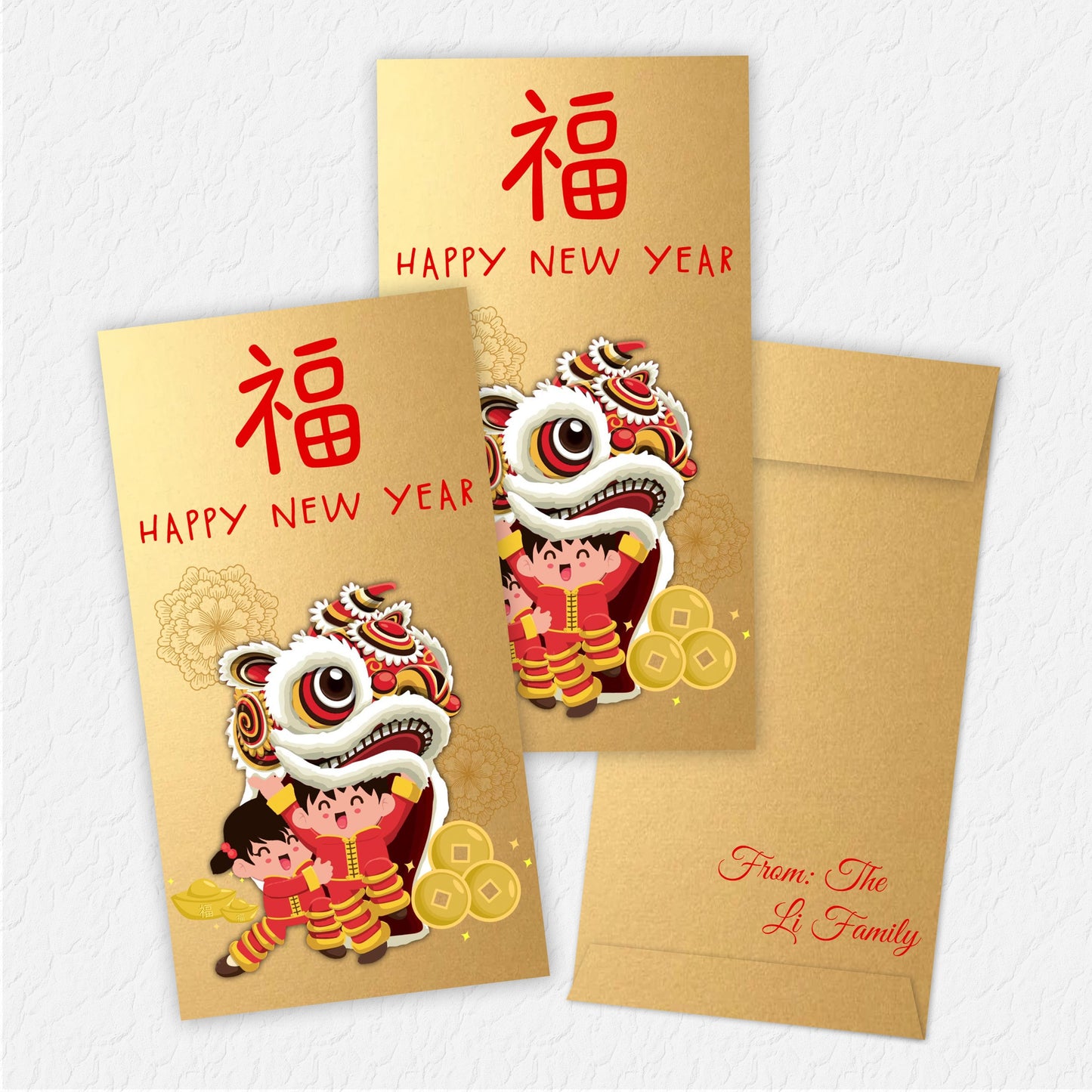 Year of the Dragon Envelope, Lunar New Year Envelope, Dragon Envelope, Chinese New Year, Red Envelope, Lion Dance, Happiness, Good Luck