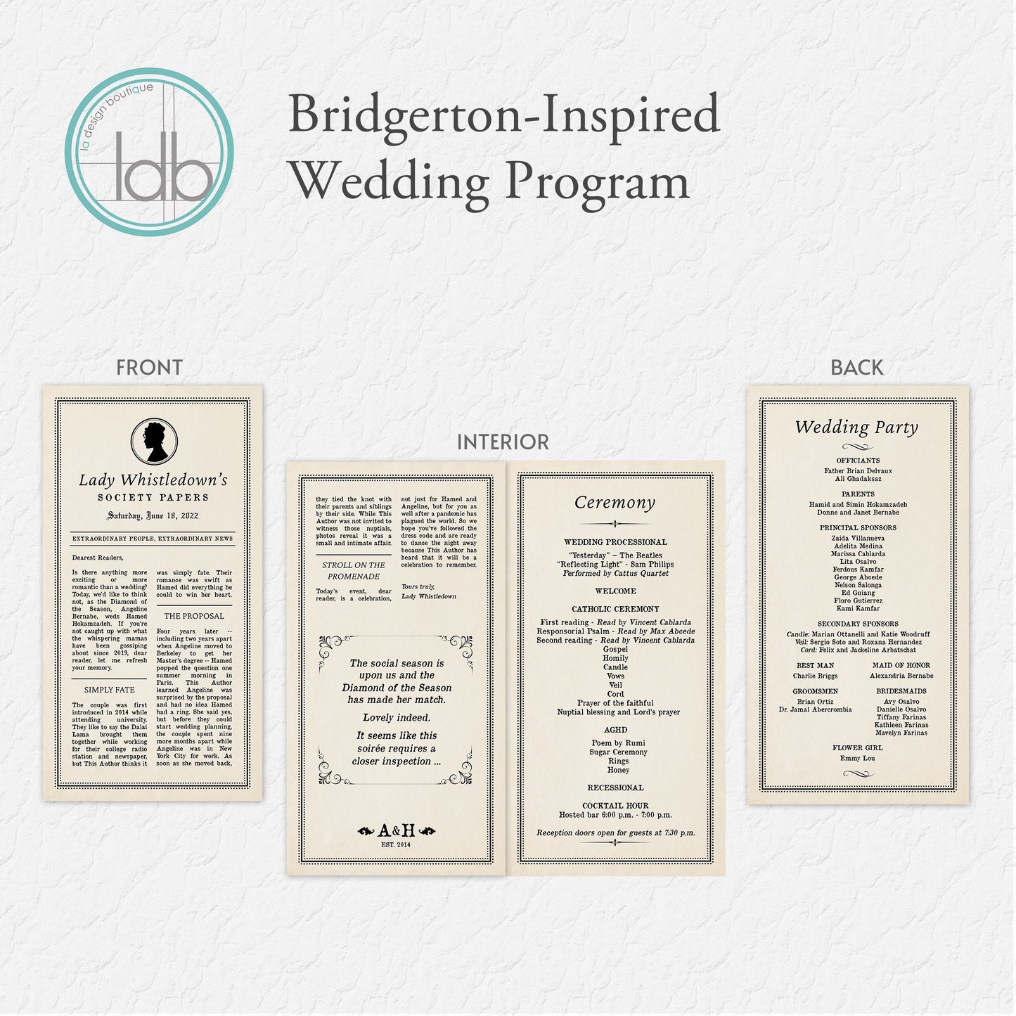 Bridgerton Wedding, Bridgerton Program, Bridgerton Invitation, Lady Whistledown Society Paper, Lady Whistledown Paper, Wedding Program