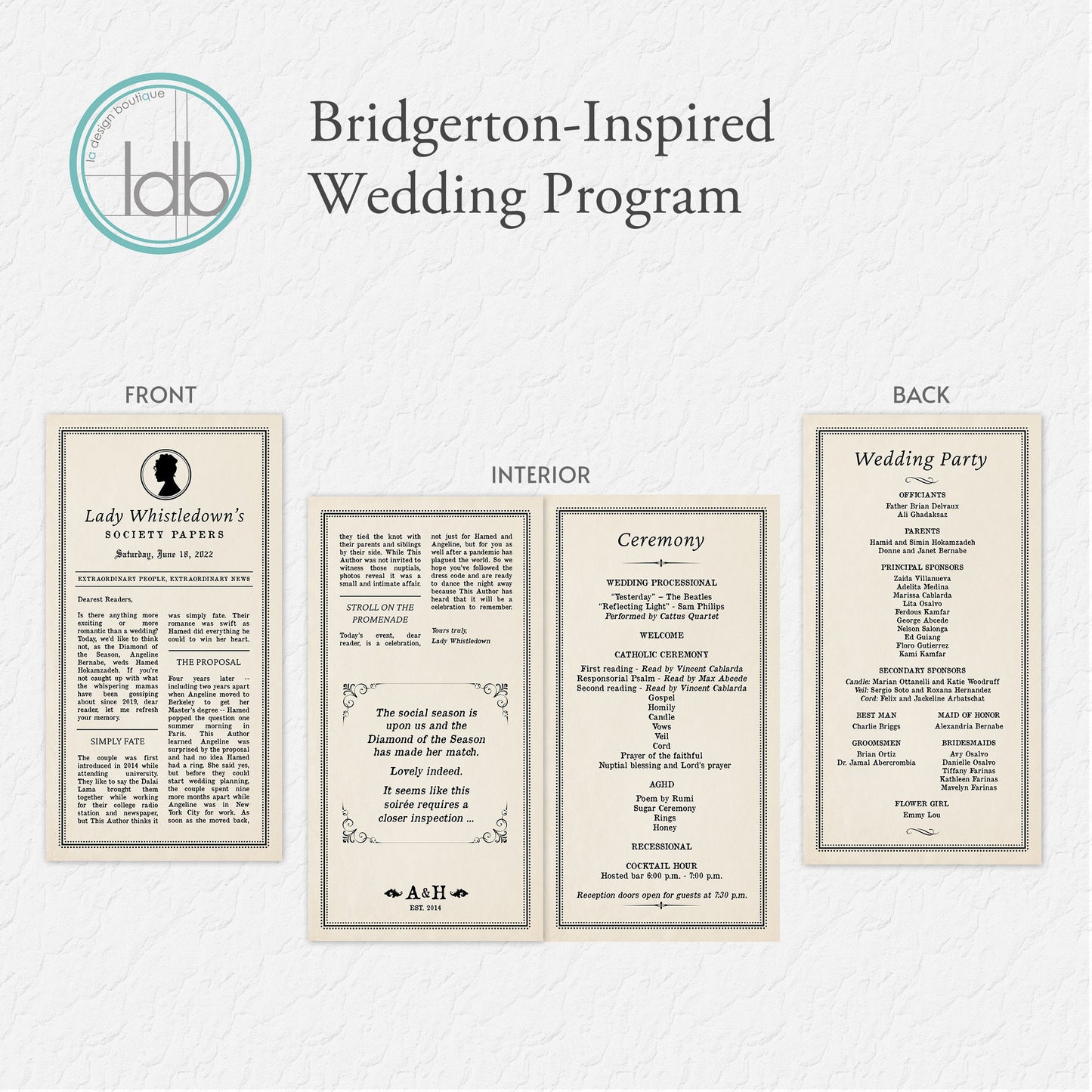 Bridgerton Wedding, Bridgerton Program, Bridgerton Invitation, Lady Whistledown Society Paper, Lady Whistledown Paper, Wedding Program