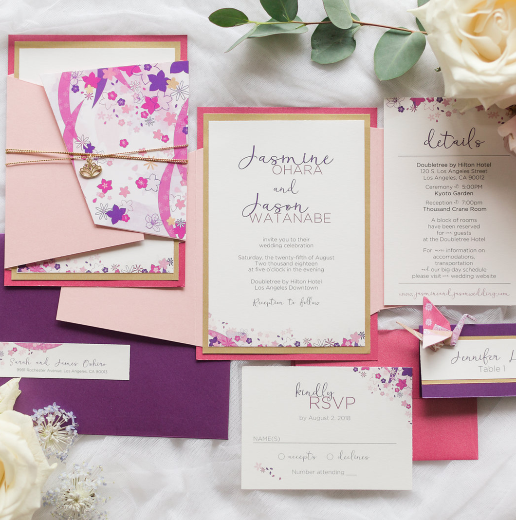 Japanese Inspired Floral Asian Wedding Invitation Suite
